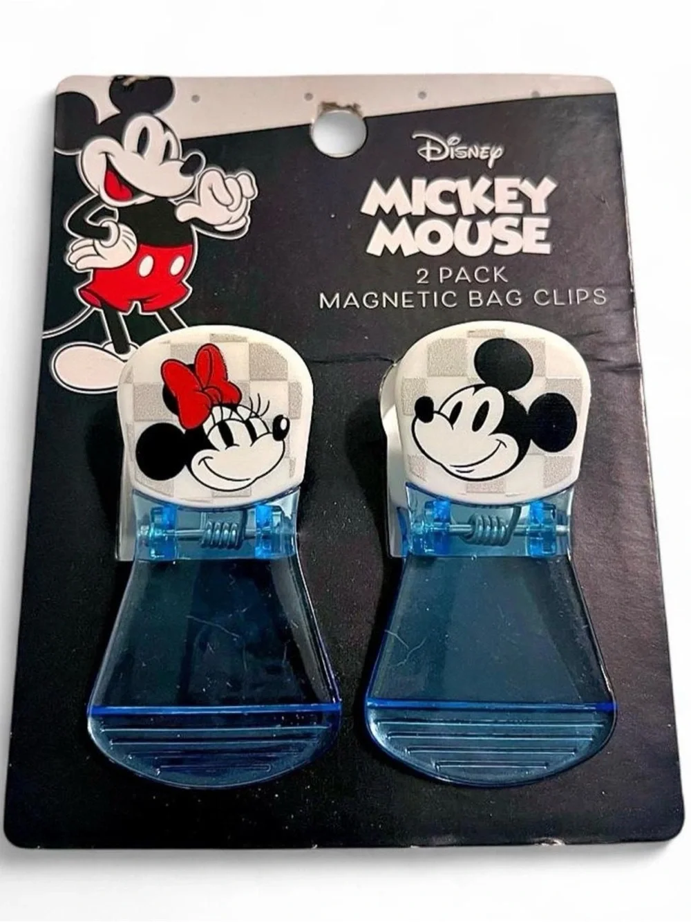 Disney Mickey Mouse 2-Pack Magnetic Bag Clips - Blue with Black & White Tops